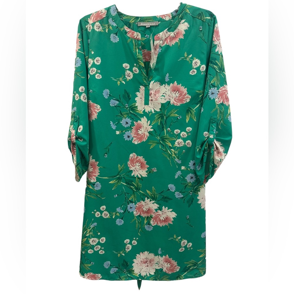 Daniel Rainn maternity Harlow  Floral Print Roll Tab Shirt Dress Sz L NWT